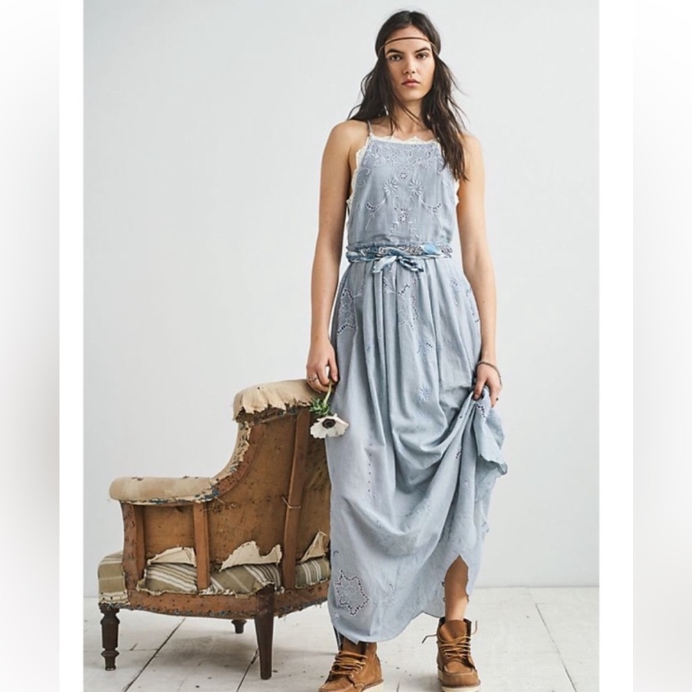 Free People Light Blue Embroidered Maxi Dress